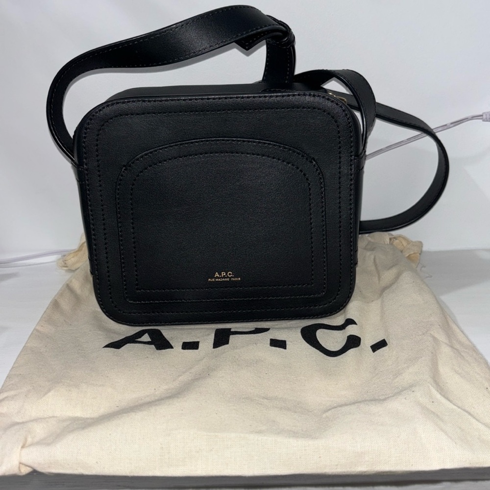 A.p.c gentle used Louisette square crossbody in black leather with dust bag